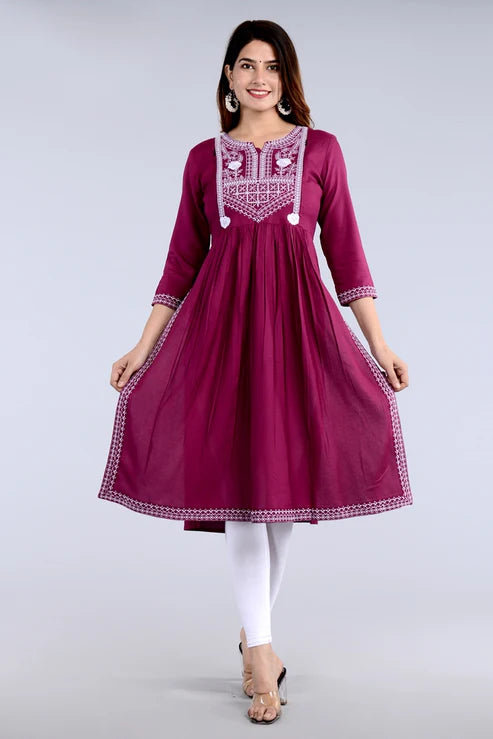 Wine Straight Printed Ethnic Wear