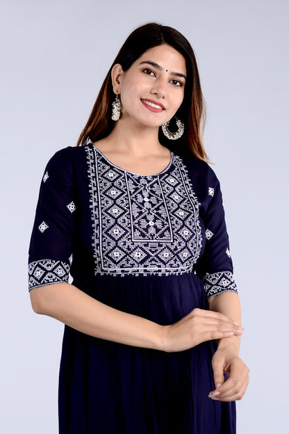 Blue Straight Printed Ethnic Wear