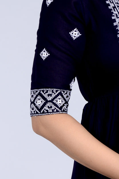 Blue Straight Printed Ethnic Wear