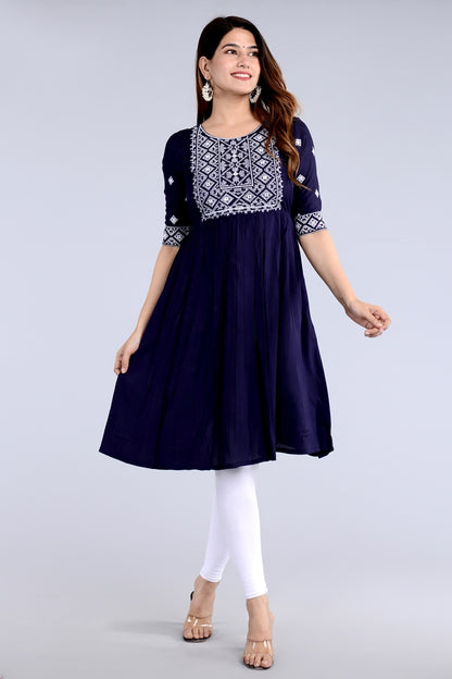 Blue Straight Printed Ethnic Wear
