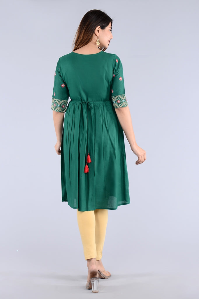 Green Straight Printed Designer Ethnic Wear