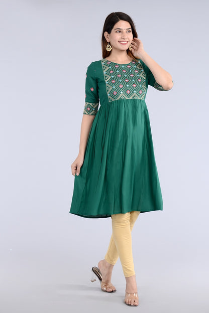 Green Straight Printed Designer Ethnic Wear