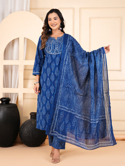 Blue Colour Designer Printed Kurta with Pant and Dupatta