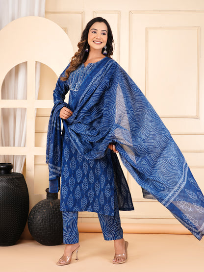 Blue Colour Designer Printed Kurta with Pant and Dupatta