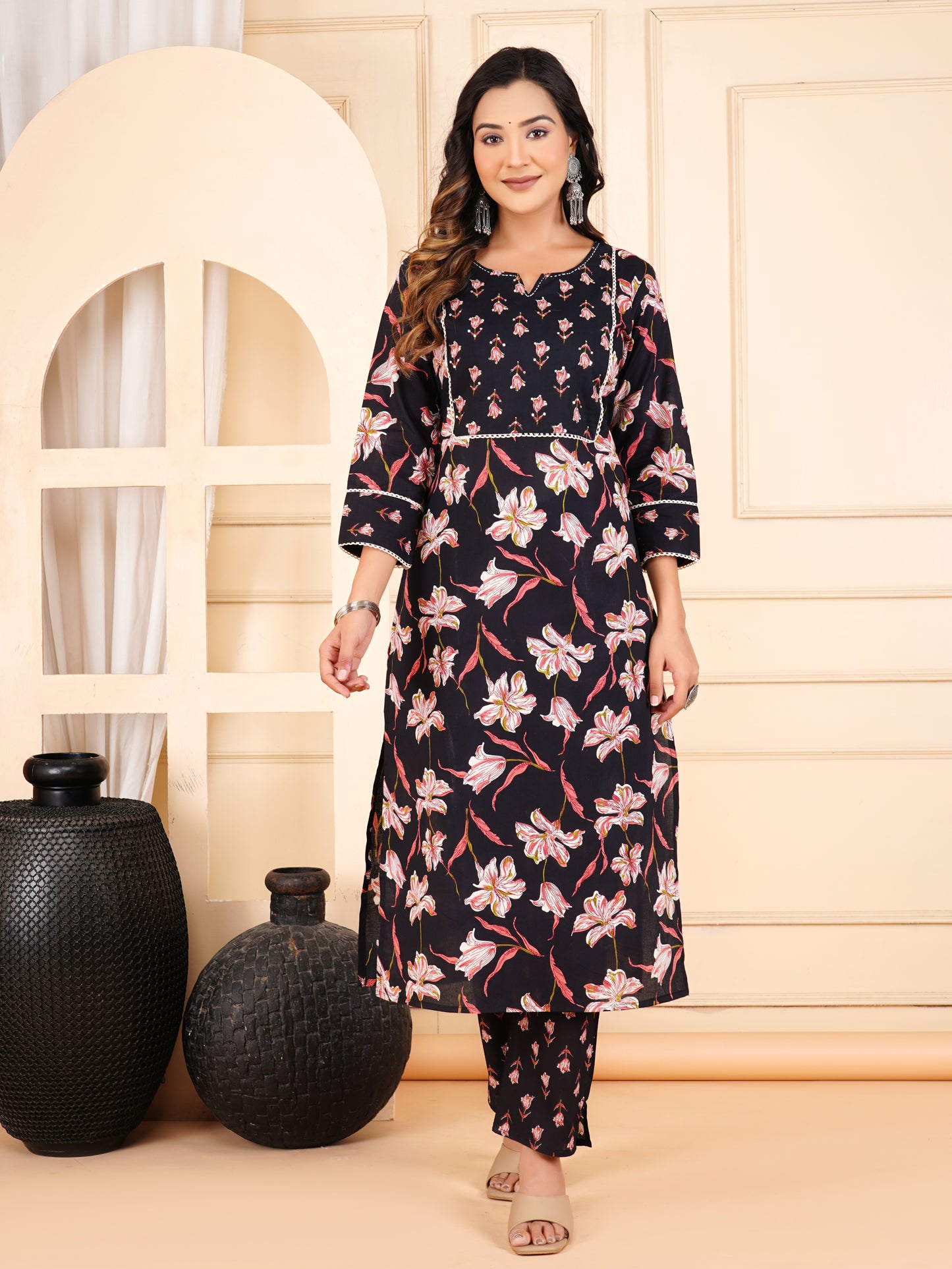 Black Colour Designer Printed Kurta with Pant and Dupatta