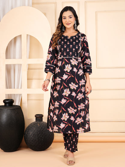 Black Colour Designer Printed Kurta with Pant and Dupatta