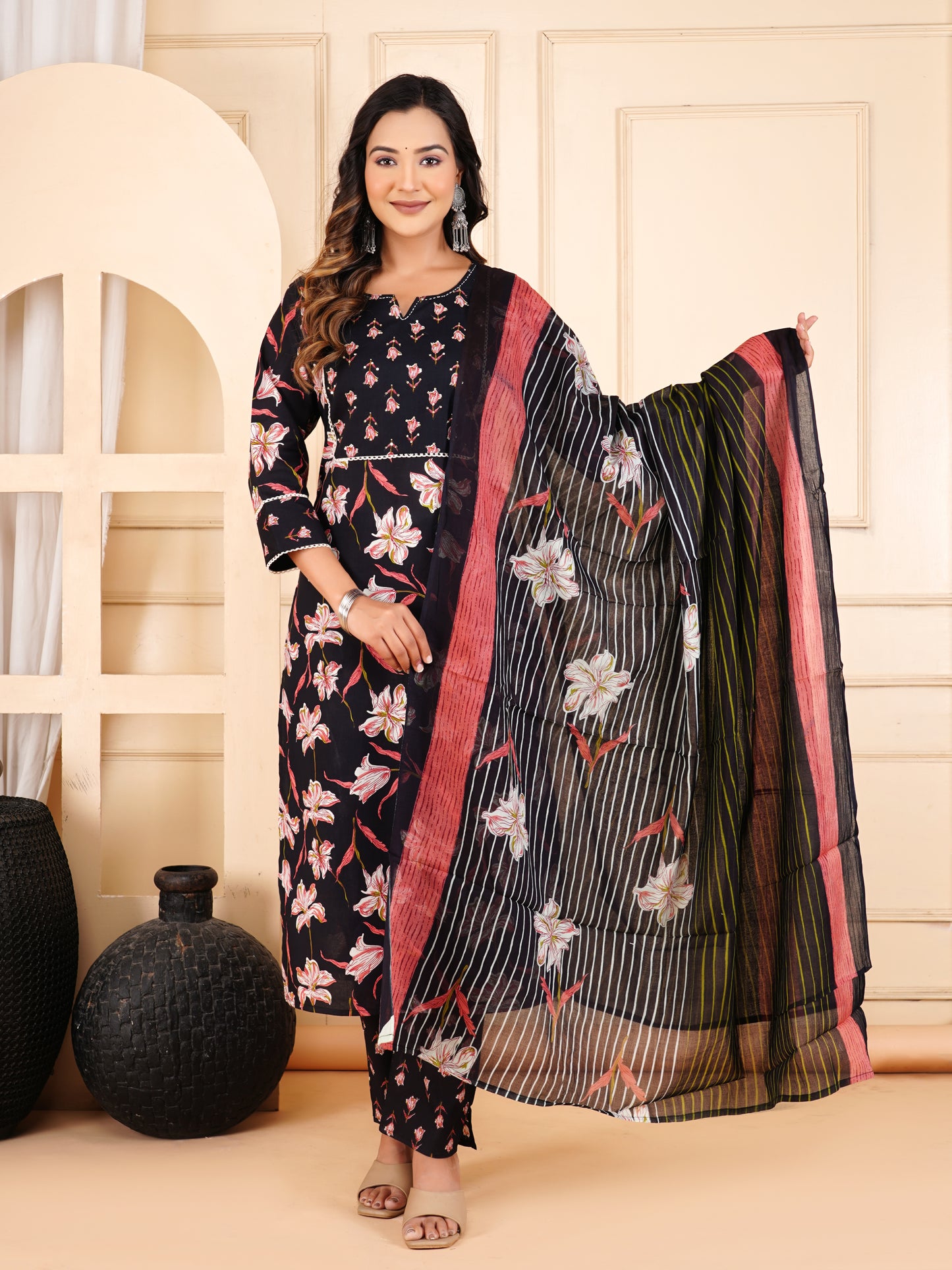Black Colour Designer Printed Kurta with Pant and Dupatta