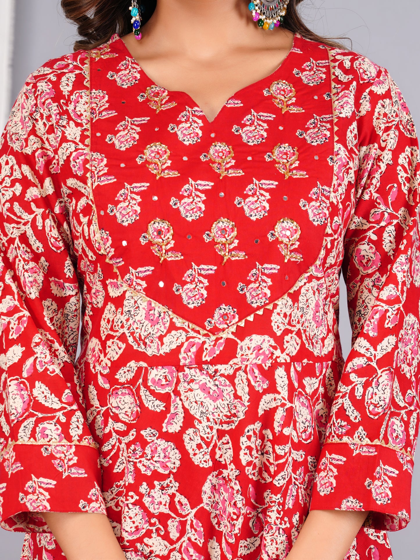 Red Colour Designer Printed Kurta with Pant and Dupatta