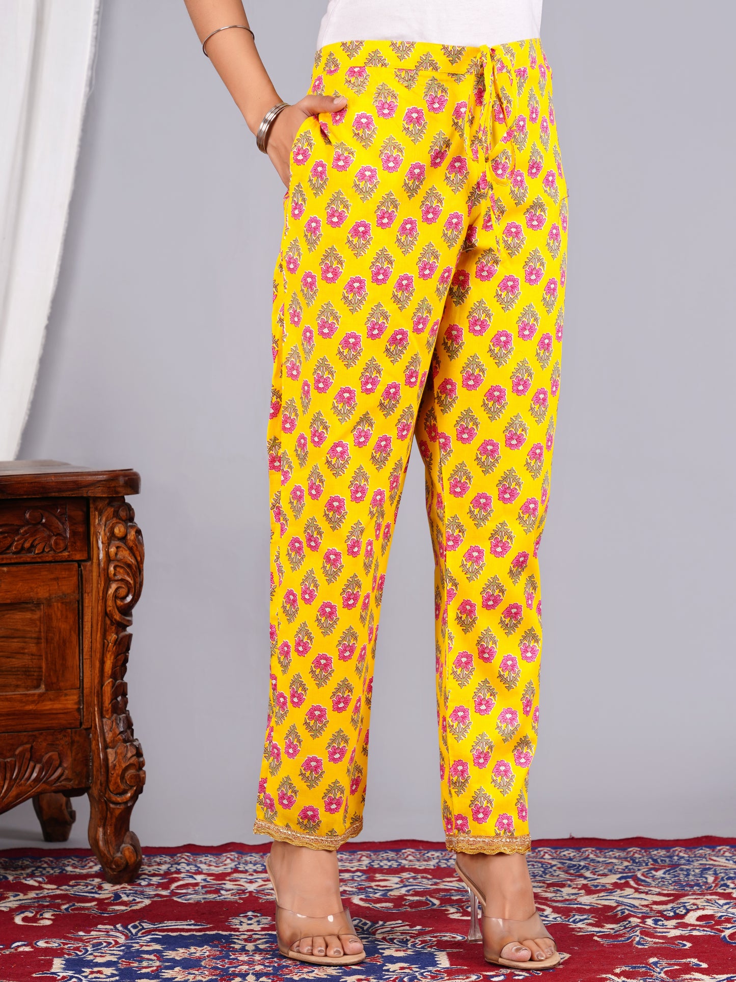 Yellow Colour Designer Printed Kurta with Pant and Dupatta