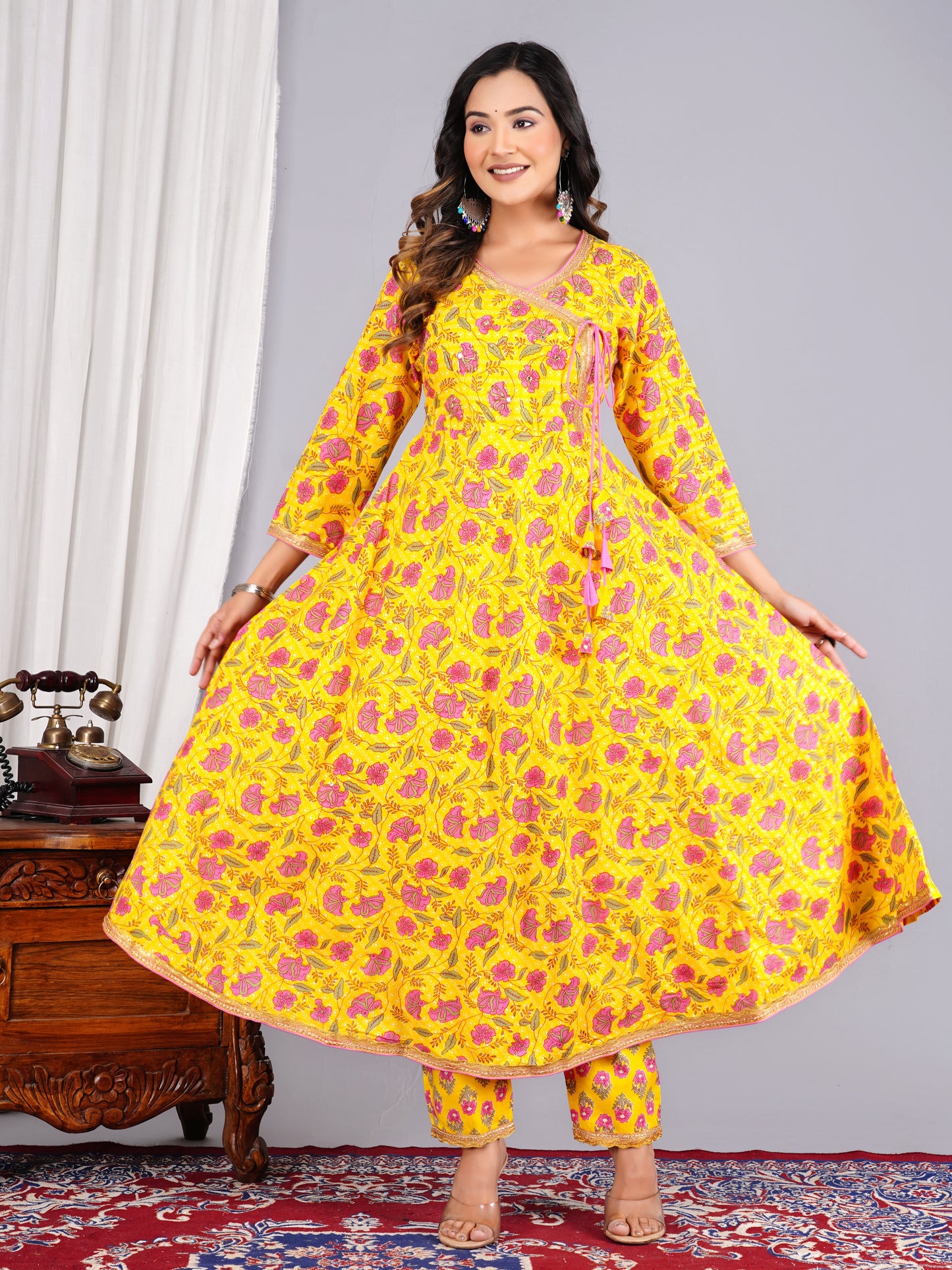 Yellow Colour Designer Printed Kurta with Pant and Dupatta