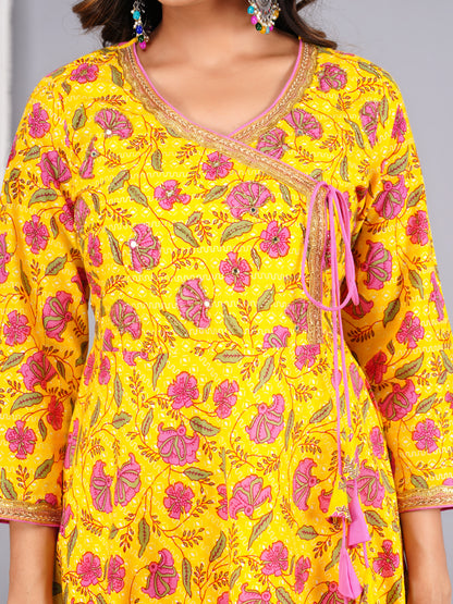 Yellow Colour Designer Printed Kurta with Pant and Dupatta