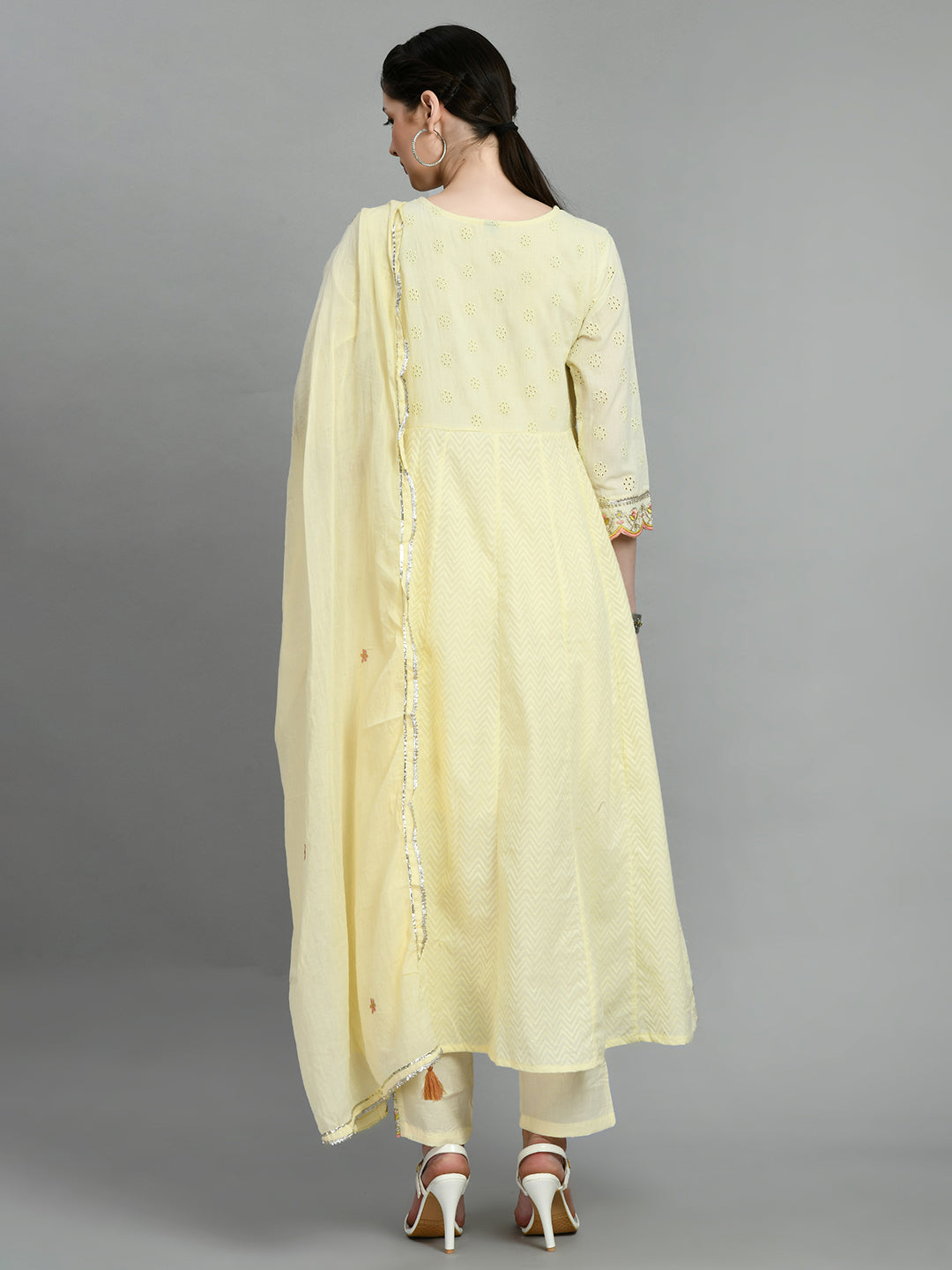 Pastel Yellow Embroidered Anarkali Suit Set