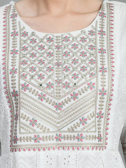 Kurti Master White Embroidered Anarkali Set with Dupatta