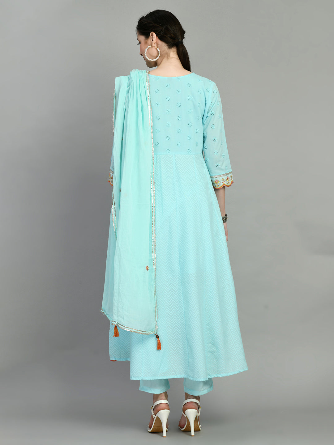 Sky Blue Embroidered Anarkali Kurta Set with Dupatta
