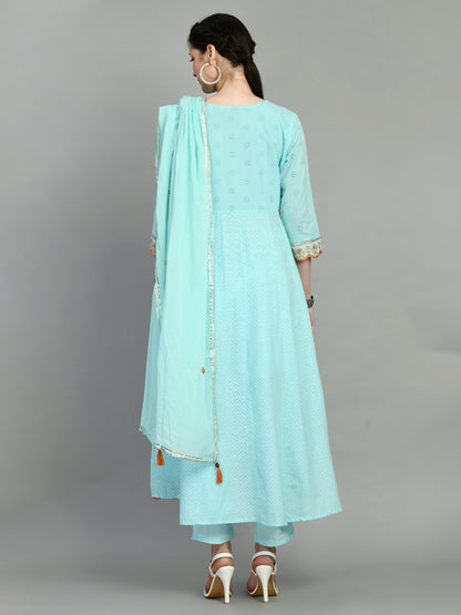 Sky Blue Embroidered Anarkali Kurta Set with Dupatta