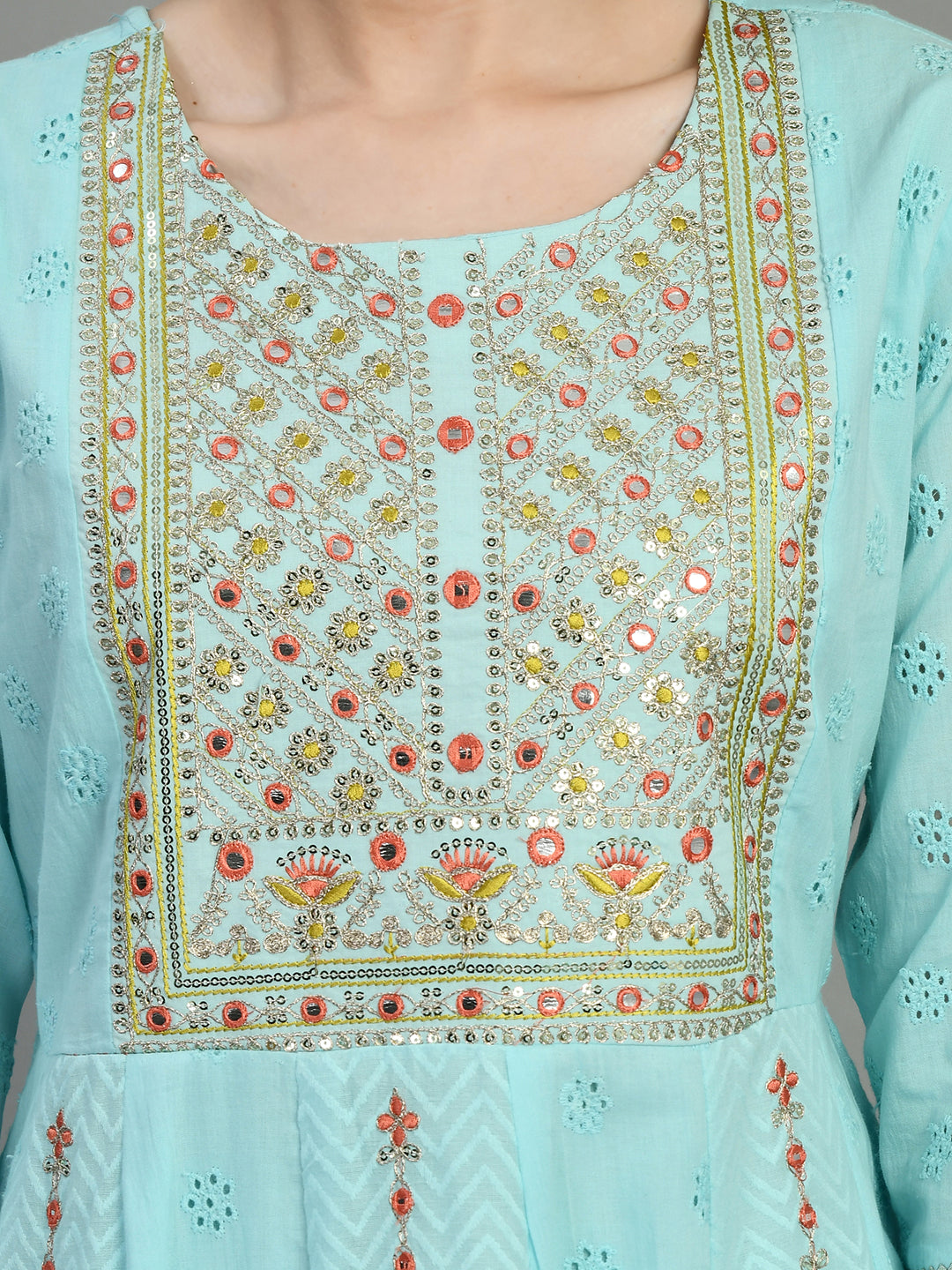 Sky Blue Embroidered Anarkali Kurta Set with Dupatta