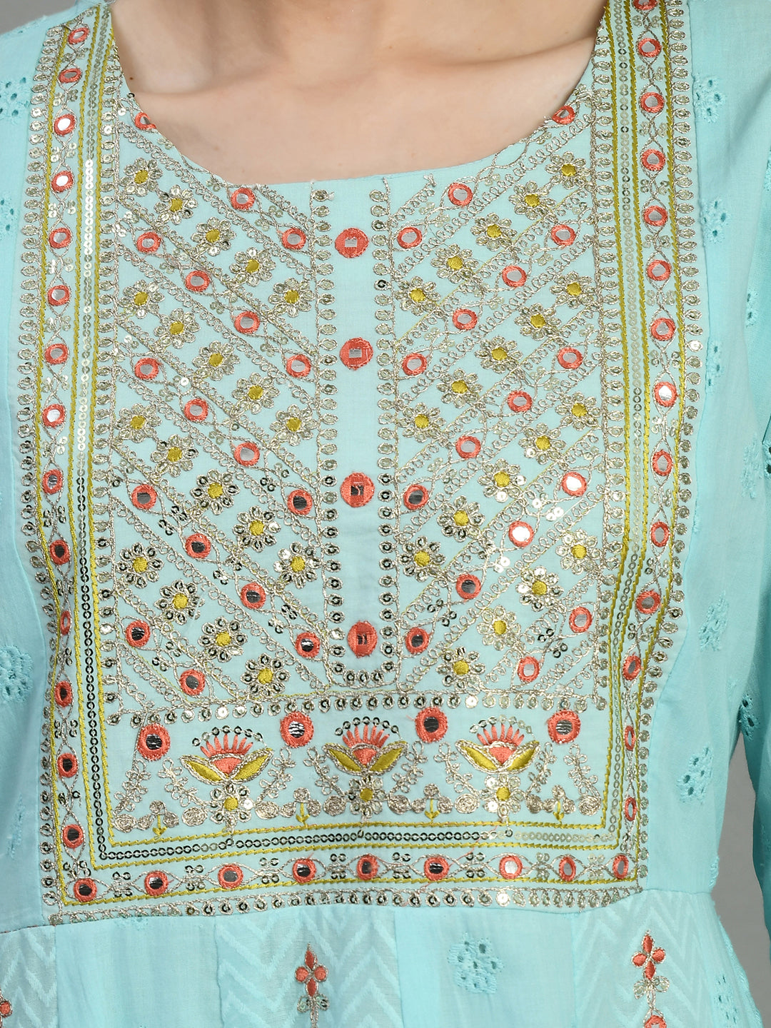 Sky Blue Embroidered Anarkali Kurta Set with Dupatta