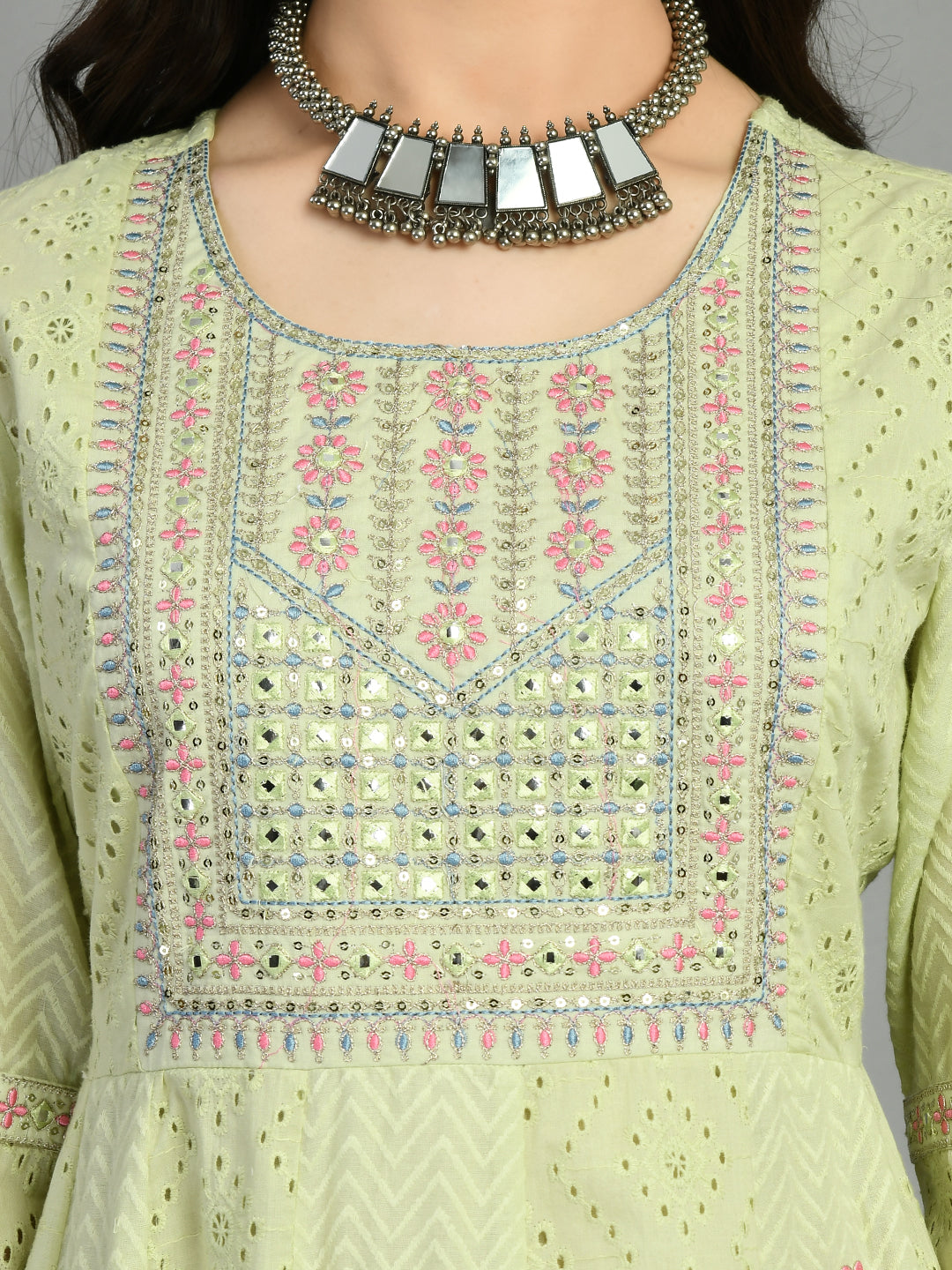 Light Green Embroidered Cotton Kurta Set with Dupatta
