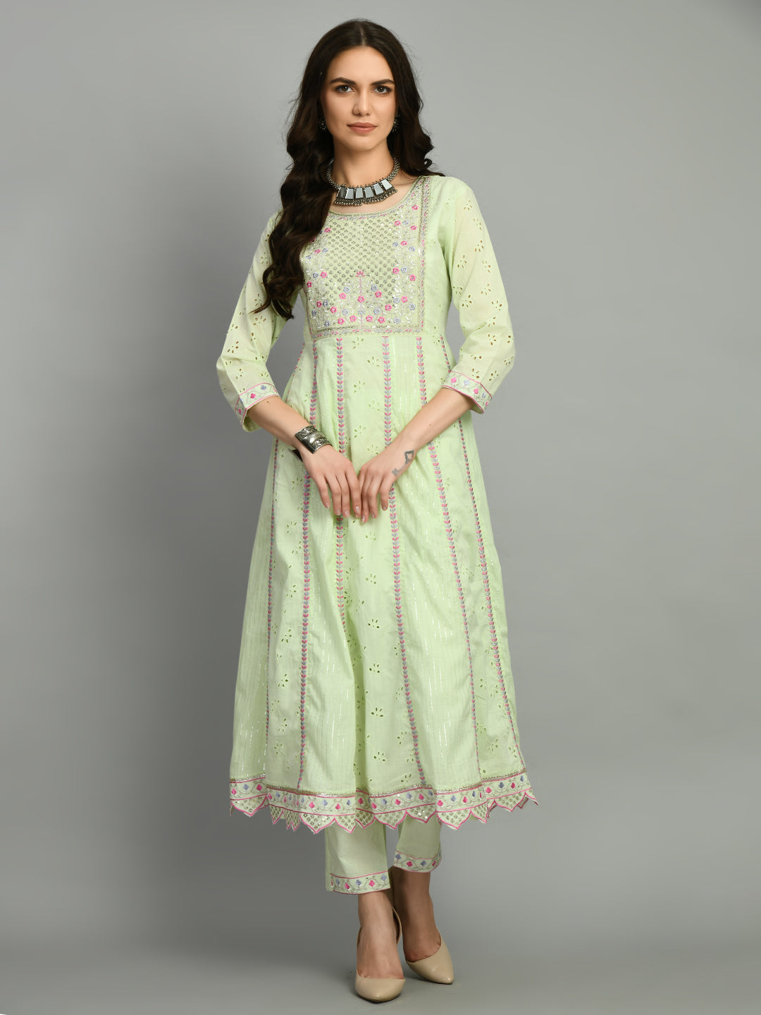 Light Green Embroidered Anarkali Kurta Set