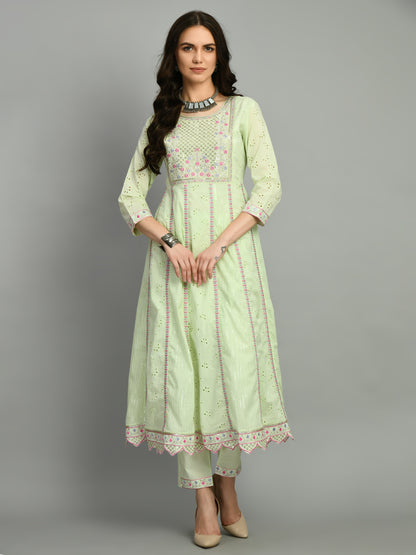 Light Green Embroidered Anarkali Kurta Set