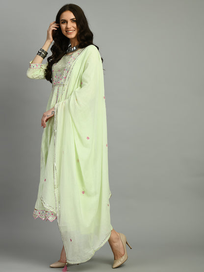Light Green Embroidered Anarkali Kurta Set