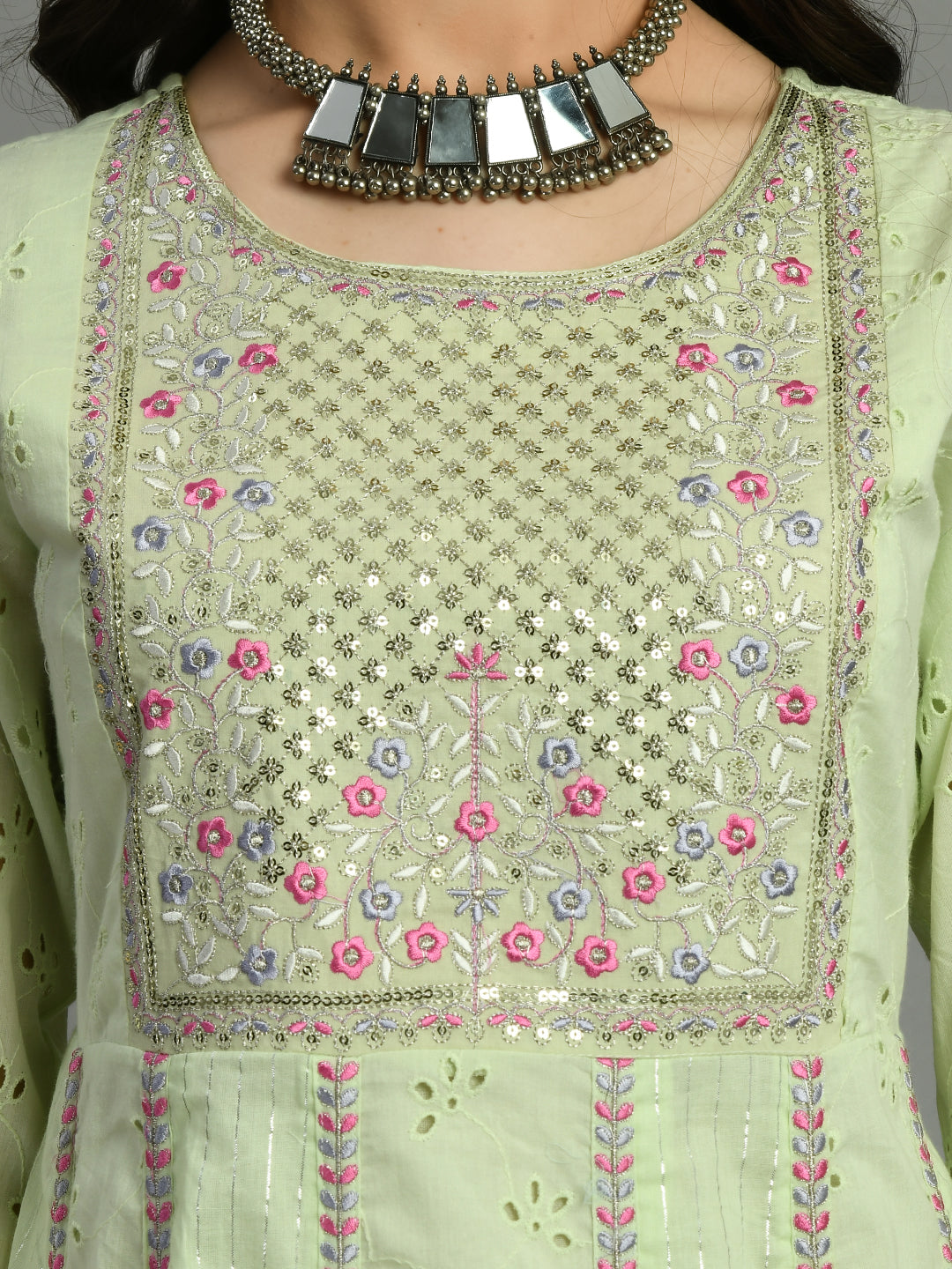 Light Green Embroidered Anarkali Kurta Set