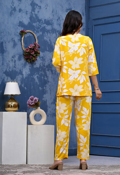 Bright Yellow Floral Co-ord Set for Women – Stylish & Comfortable Daily Wear