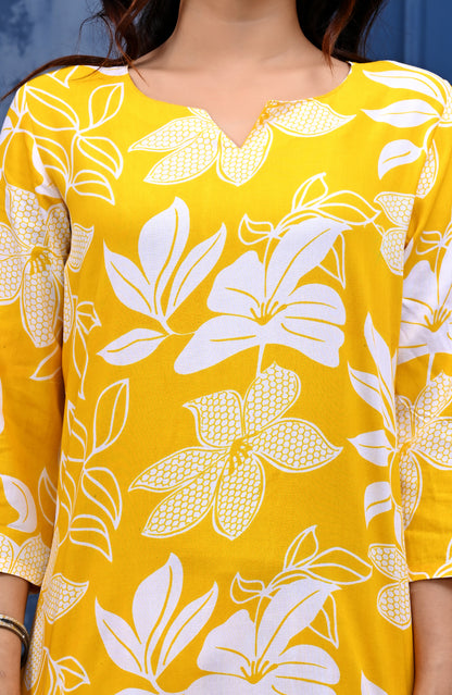 Bright Yellow Floral Co-ord Set for Women – Stylish & Comfortable Daily Wear