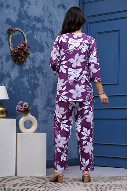 Chic Purple Floral Co-ord Set for Women – Stylish Everyday Wear