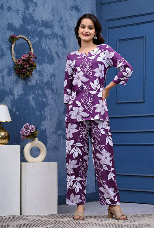 Chic Purple Floral Co-ord Set for Women – Stylish Everyday Wear