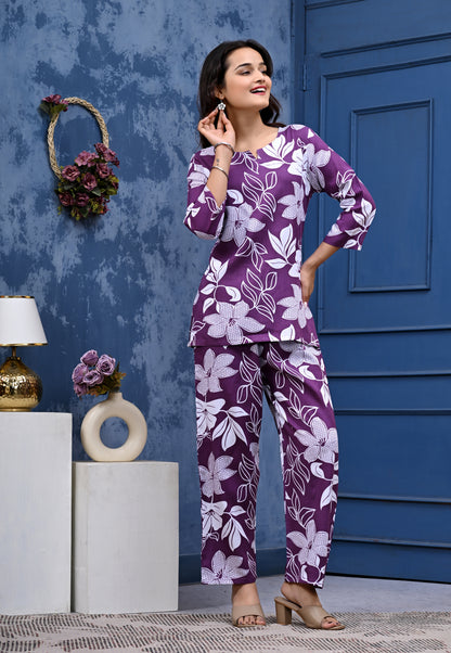 Chic Purple Floral Co-ord Set for Women – Stylish Everyday Wear