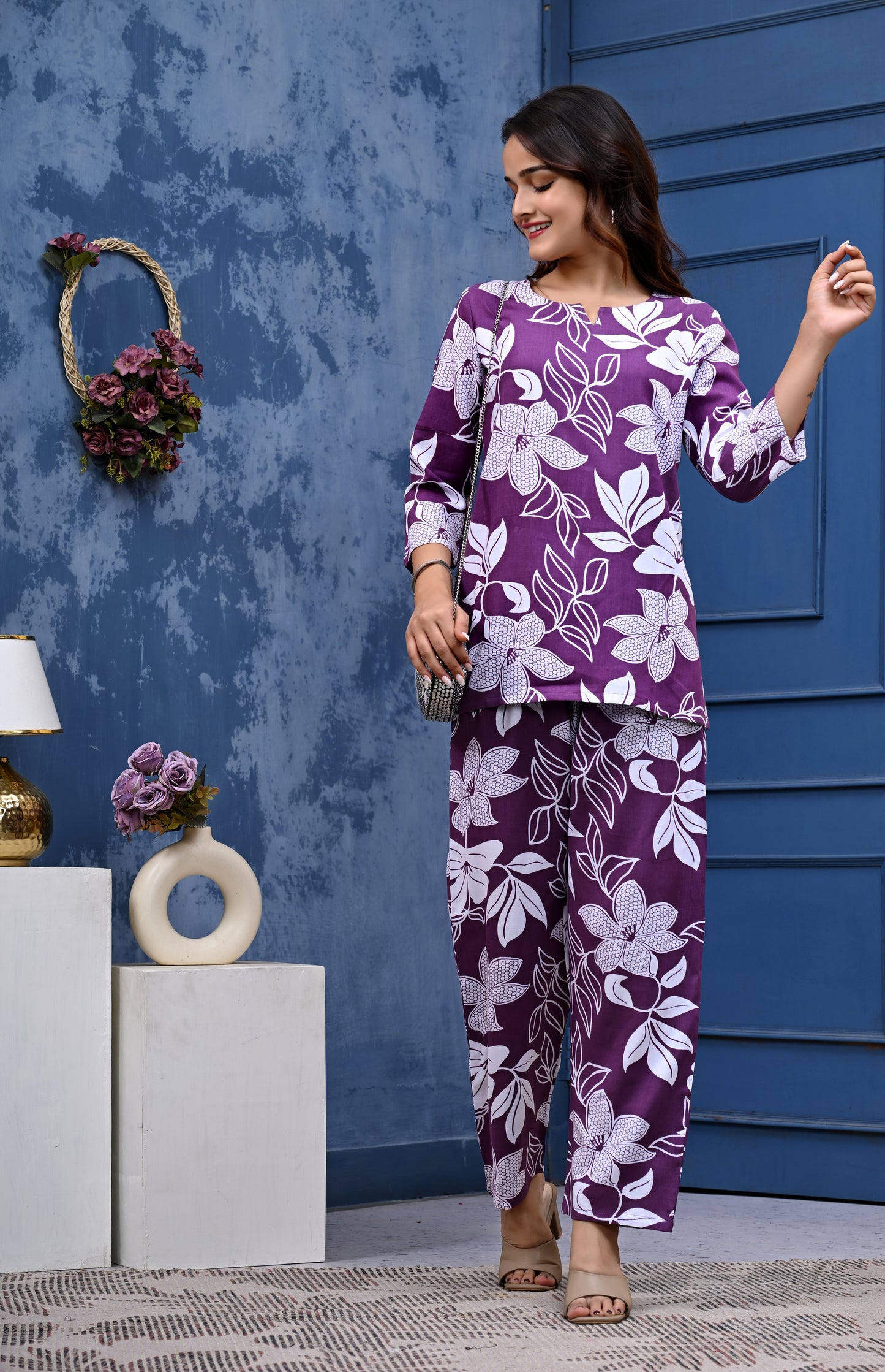 Chic Purple Floral Co-ord Set for Women – Stylish Everyday Wear
