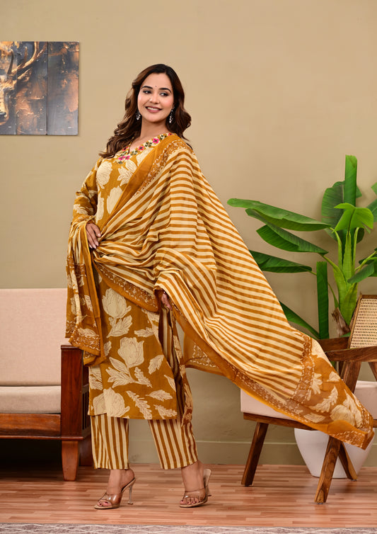 Kurti master Womens Embroidery Kurta Pant with Duaptta set