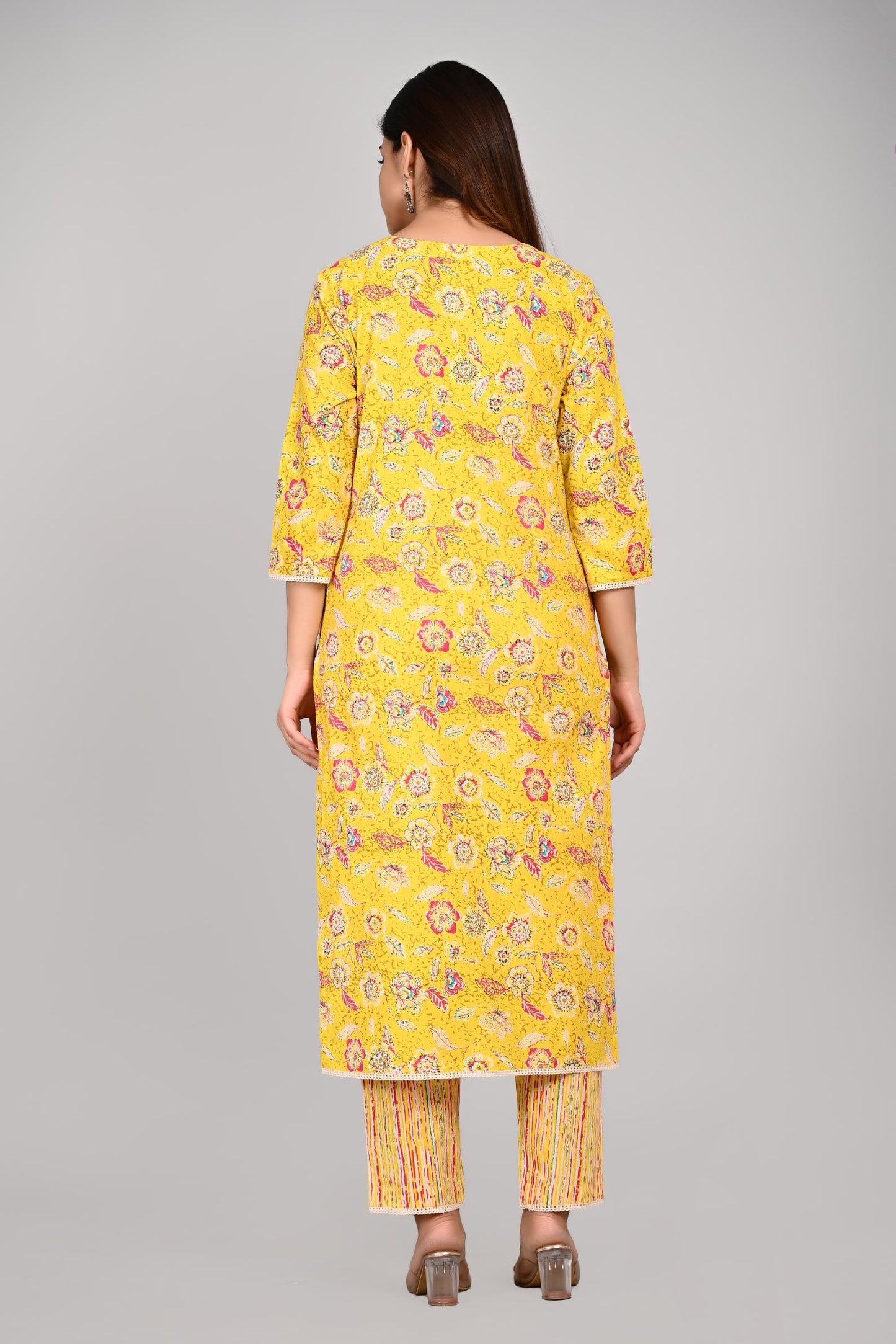 Yellow Colour Designer Printed Kurta with Pant and Dupatta