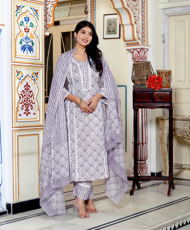 Parple Colour Designer Printed Kurta with Pant and Dupatta