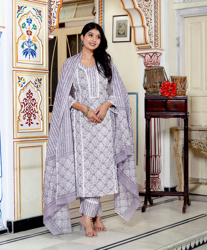 Parple Colour Designer Printed Kurta with Pant and Dupatta