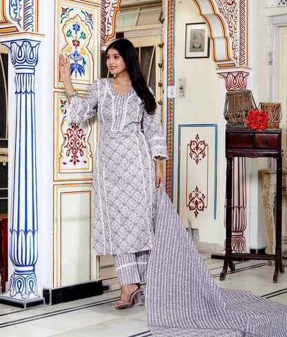 Parple Colour Designer Printed Kurta with Pant and Dupatta