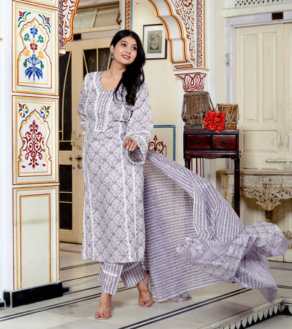Parple Colour Designer Printed Kurta with Pant and Dupatta