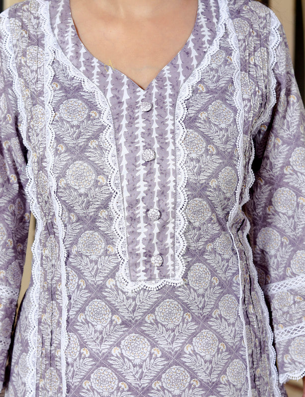 Parple Colour Designer Printed Kurta with Pant and Dupatta