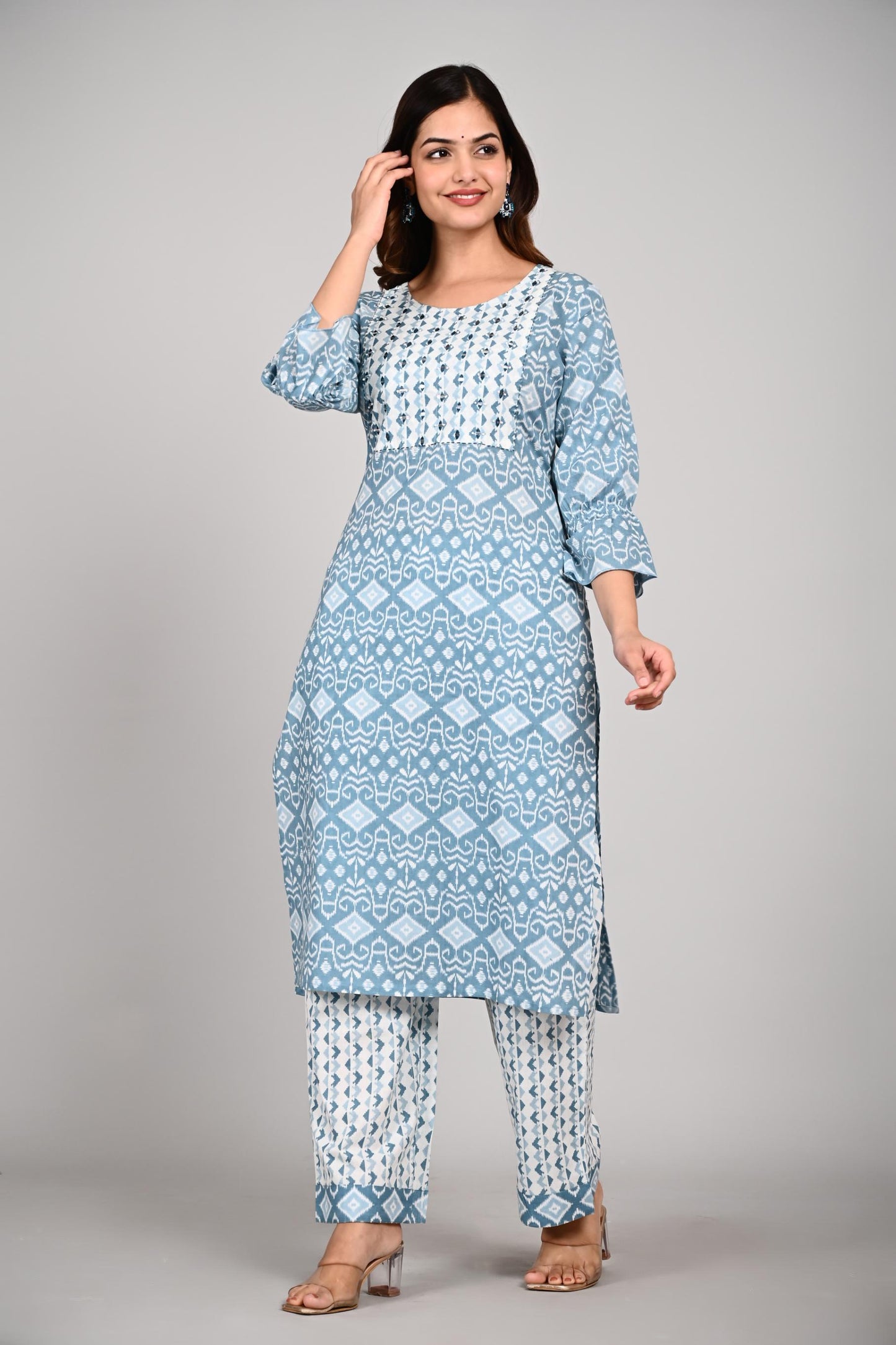 Skyblue Colour Designer Printed Kurta with Pant and Dupatta