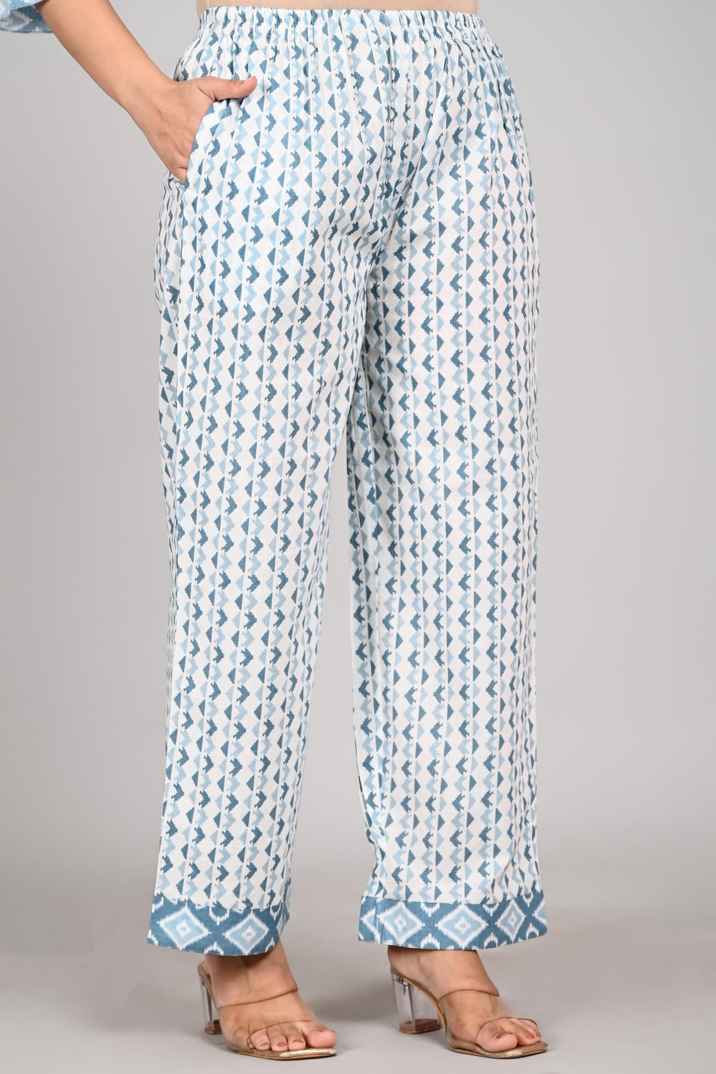Skyblue Colour Designer Printed Kurta with Pant and Dupatta