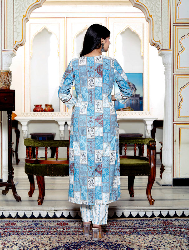 Blue Colour Designer Printed Kurta with Pant and Dupatta