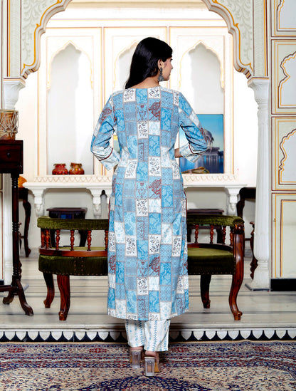 Blue Colour Designer Printed Kurta with Pant and Dupatta