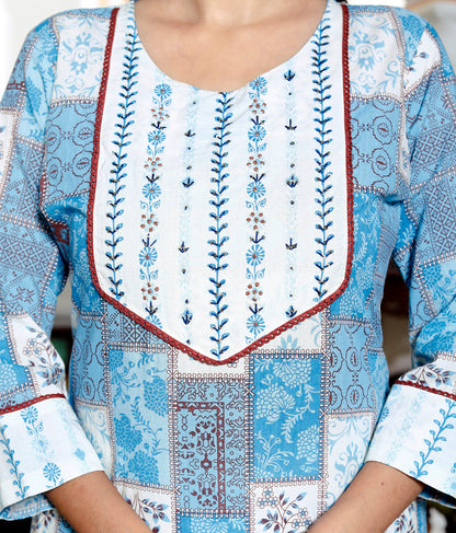 Blue Colour Designer Printed Kurta with Pant and Dupatta