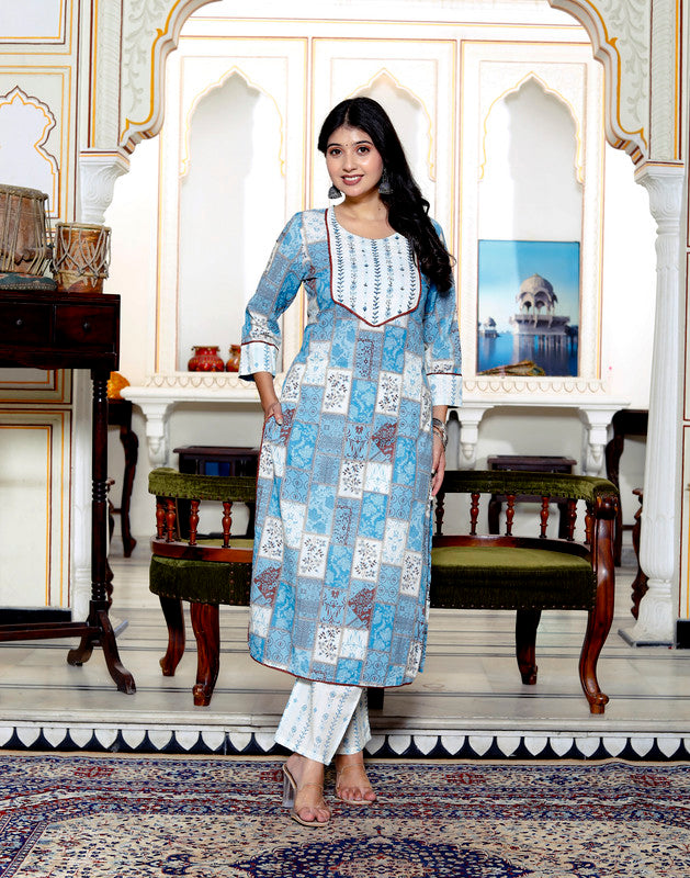 Blue Colour Designer Printed Kurta with Pant and Dupatta