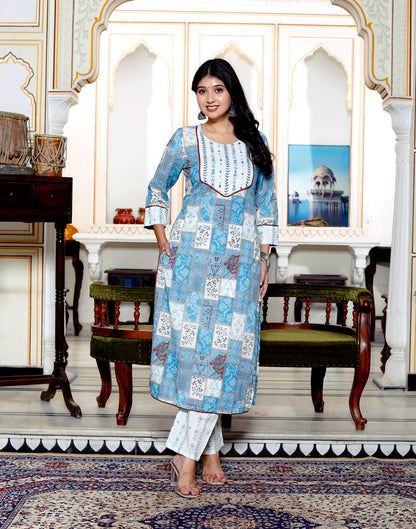 Blue Colour Designer Printed Kurta with Pant and Dupatta