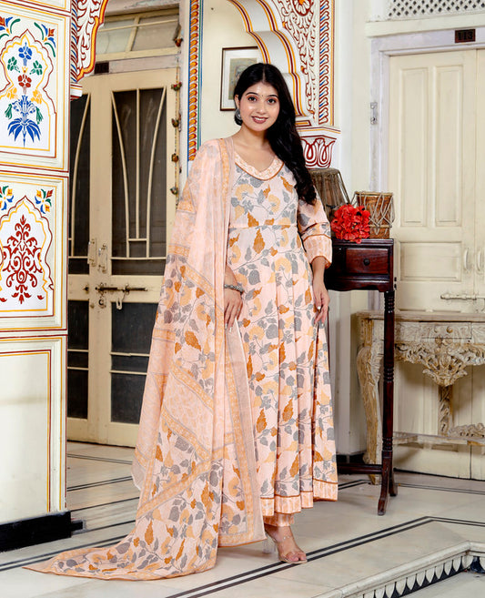 Orange Colour Designer Printed Kurta with Pant and Dupatta