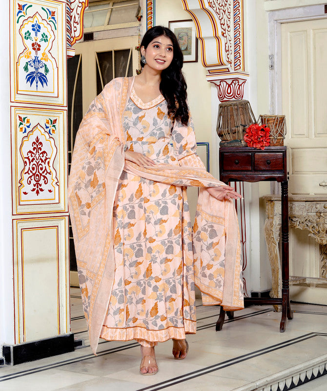 Orange Colour Designer Printed Kurta with Pant and Dupatta