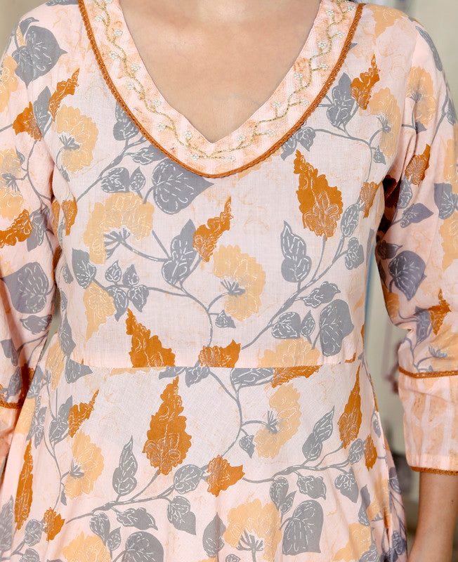 Orange Colour Designer Printed Kurta with Pant and Dupatta