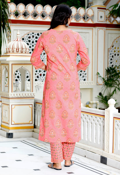 Peach Colour Designer Printed Kurta with Pant and Dupatta